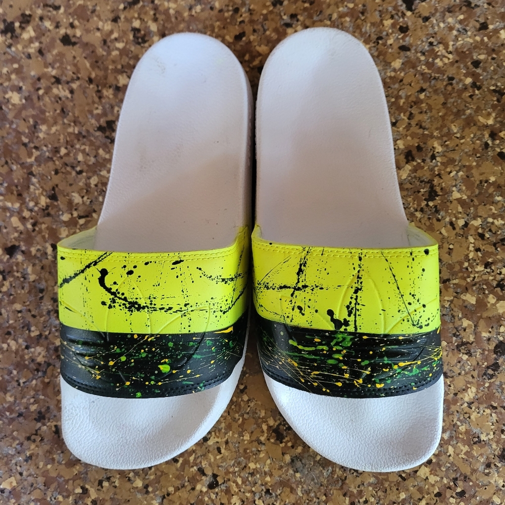 Mens Split Yellow Splatter Addias Slides